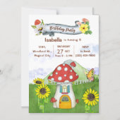 Fun Fairy Green Woodland Mushroom House Birthday Magnetische Uitnodiging (Voorkant)