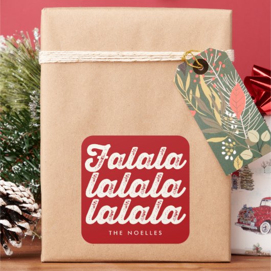 Fun Falalala Bold Script op Red Modern Holiday Vierkante Sticker (Feestdagen)