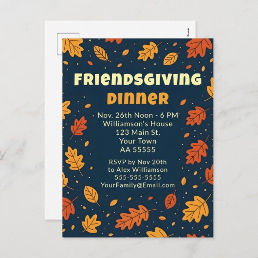 Fun Falling Leaves Friendsgiving Dinner Potluck Feestdagenkaart (Voorkant / Achterkant)