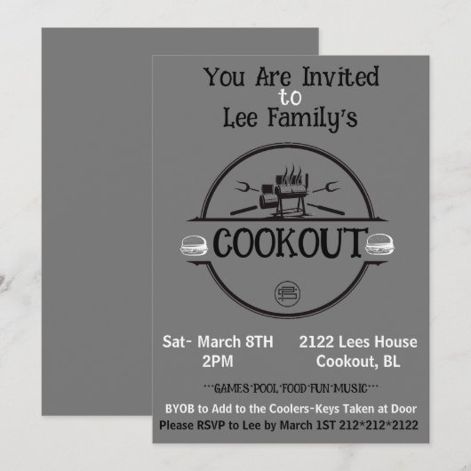 Fun Family and Friends Cookout Kaart (Voorkant / Achterkant)