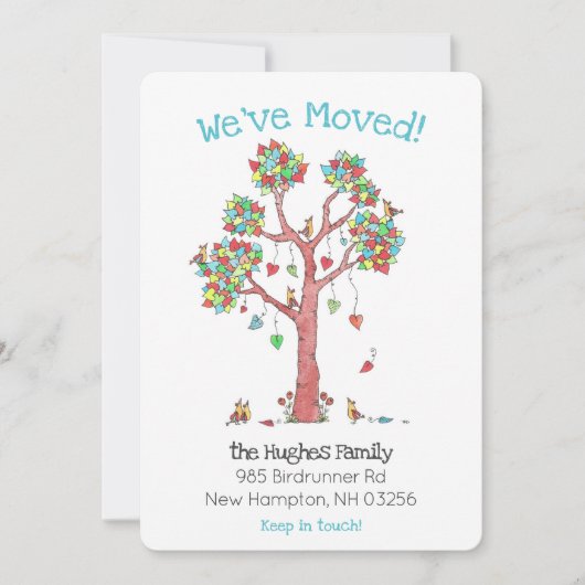 Fun Family Birds in a Tree of Hearts New Address A Aankondiging (Voorkant)