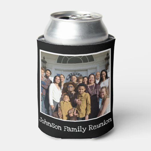 Fun Family Reunion Foto gepersonaliseerd zwart wit Blikjeskoeler (Blikje Voorkant)