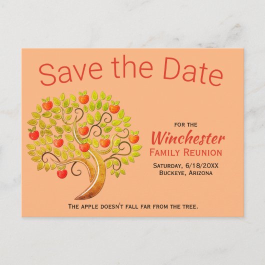 Fun Family Reunion Save the Date Apple Tree Aankondigingskaart (Voorkant)