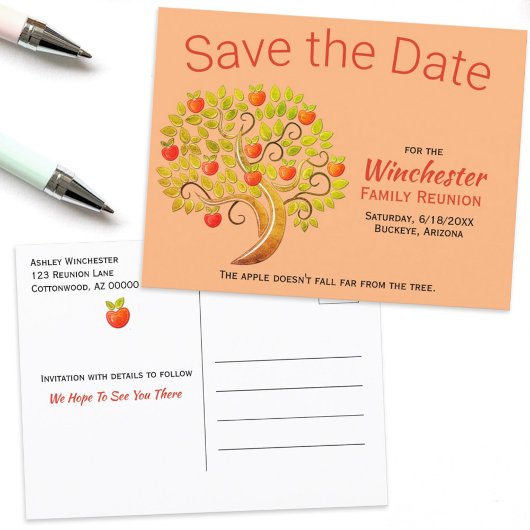 Fun Family Reunion Save the Date Apple Tree Aankondigingskaart