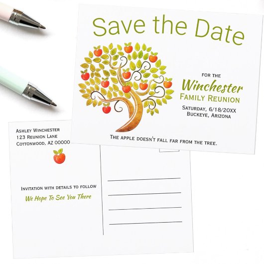 Fun Family Reunion Save the Date Apple Tree Aankondigingskaart