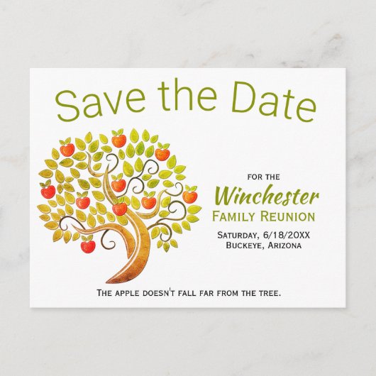 Fun Family Reunion Save the Date Apple Tree Aankondigingskaart (Voorkant)