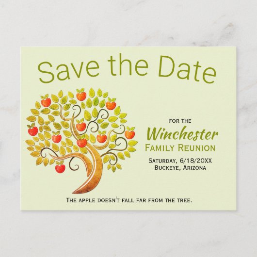 Fun Family Reunion Save the Date Apple Tree Custom Aankondigingskaart (Voorkant)