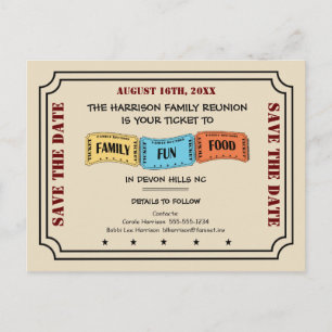 Fun Family Reunion Ticket voor het opslaan van de  Aankondigingskaart