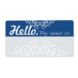 Fun Fancy Party Name Tags - Blue & Grey Etiket
