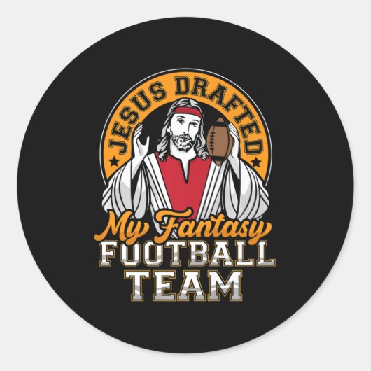 Fun Fantasy Football Jesus schreef mijn team Manne Ronde Sticker (Voorkant)