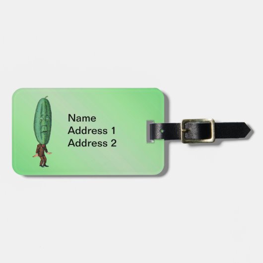 Fun Fantasy Green Pickle Head Man in pak Bagagelabel (Voorkant horizontaal)