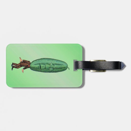 Fun Fantasy Green Pickle Head Man in pak Bagagelabel (Achterkant horizontaal)