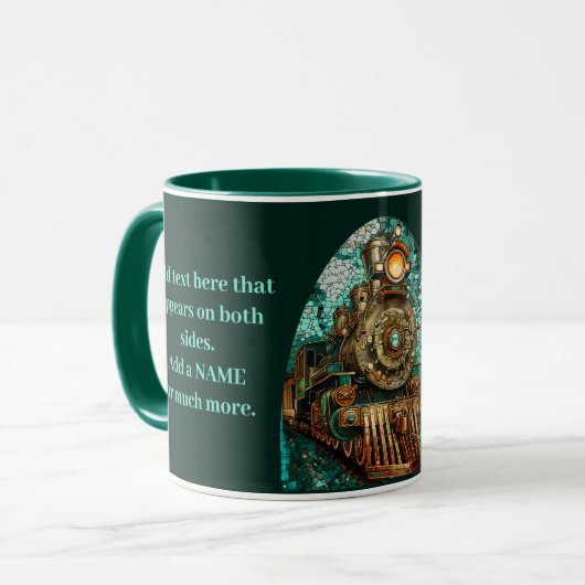 Fun Fantasy Steampunk Trein Aqua Faux Mozaïek 066 Mok (Voorkant links)