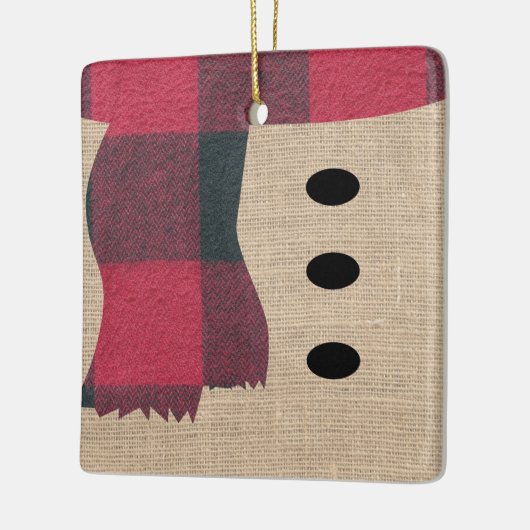 Fun Farmhouse Burlap Snowman Pset Scarf en Buttonn Keramisch Ornament (Links)