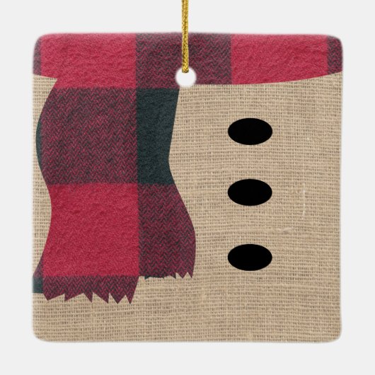 Fun Farmhouse Burlap Snowman Pset Scarf en Buttonn Keramisch Ornament (Achterkant)