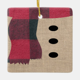 Fun Farmhouse Burlap Snowman Pset Scarf en Buttonn Keramisch Ornament