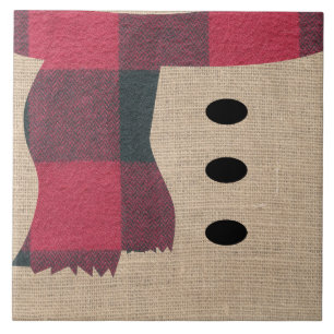 Fun Farmhouse Burlap Snowman Pset Scarf en Buttonn Tegeltje