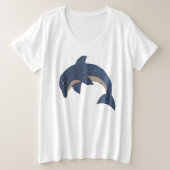 Fun Faux Glitter Dark Blue White Jumping Dolphin Grote Maat T-shirt (Design voorkant)