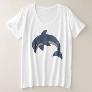 Fun Faux Glitter Dark Blue White Jumping Dolphin Grote Maat T-shirt