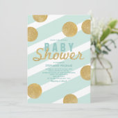 Fun Faux Gold Glitter Mint Baby shower Invite Kaart (Staand voorkant)
