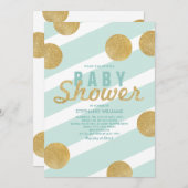 Fun Faux Gold Glitter Mint Baby shower Invite Kaart (Voorkant / Achterkant)
