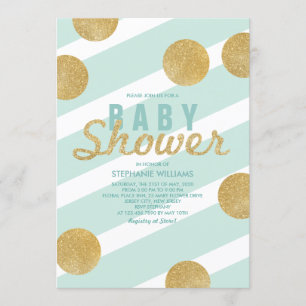 Fun Faux Gold Glitter Mint Baby shower Invite Kaart