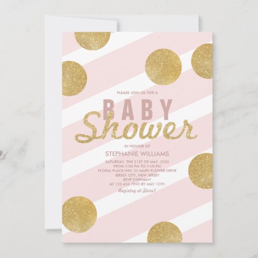 Fun Faux Gold Glitter Pink Baby shower Invite Kaart (Voorkant)