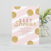 Fun Faux Gold Glitter Pink Baby shower Invite Kaart (Staand voorkant)
