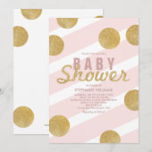 Fun Faux Gold Glitter Pink Baby shower Invite Kaart (Voorkant / Achterkant)