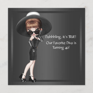 Fun Favorite Diva Womans Black 40th Birthday Party Kaart