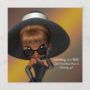 Fun Favorite Diva Womans Black 40th Birthday Party Kaart