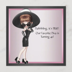 Fun Favorite Diva Womans Pink Black 40th Birthday Kaart