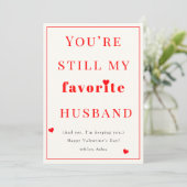 Fun Favorite Husband Valentine's Day Holiday Card Feestdagenkaart (Staand voorkant)