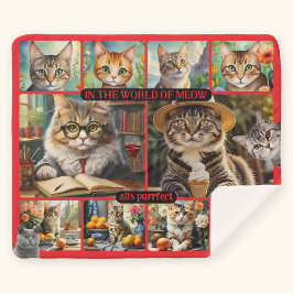 Fun Feel Good Cat Art Collage Sherpa Deken