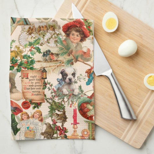 Fun, feestelijk en kleurrijk kerstfeest theedoek (Quarter Fold)