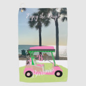 Fun Fem Golf Cart Beach Monogram Naam Golfhanddoek (Voorkant)