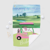 Fun Fem Golf Cart gepersonaliseerde naam Golfhanddoek (Insitu)