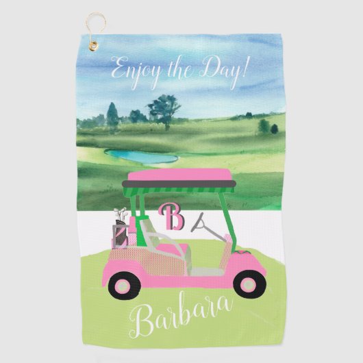 Fun Fem Golf Cart gepersonaliseerde naam Golfhanddoek (Voorkant)