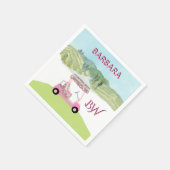 Fun Fem Golfkar Schilderachtig Aangepaste Monogram Servet (Hoek)