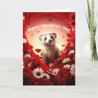 Fun Ferret in Bloemen Valentijnsdag Feestdagen Kaart