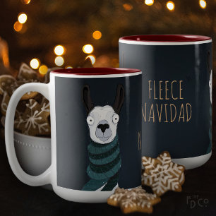 Fun Festief 'Fleece Navidad' Llama Donkerblauwe Mo Tweekleurige Koffiemok