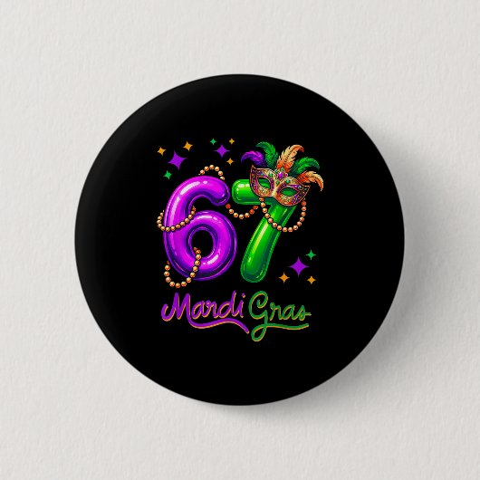 Fun Festive 67 Mardi Gras Party Balloons Beads Mas Ronde Button 5,7 Cm (Voorkant)