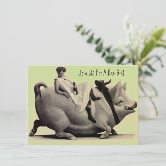 Fun & Festive Antiek Barbeque Bar-b-q Uitnodiginge Kaart (Staand voorkant)