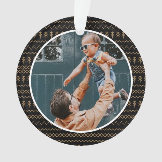 Fun Festive Black Gebreid Stitched Pattern Foto Ornament (voorkant)