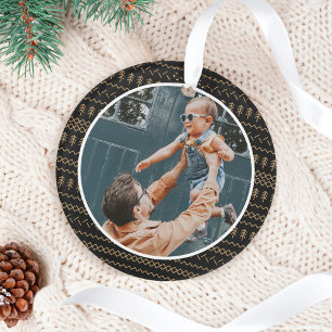 Fun Festive Black Gebreid Stittern Foto Ornament