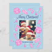 Fun & Festive Blue Doodle Holiday Card Feestdagenkaart (Voorkant / Achterkant)