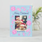 Fun & Festive Blue Doodle Holiday Card Feestdagenkaart (Staand voorkant)