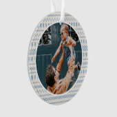 Fun Festive Blue van Stitched Pattern Foto Ornament (voorkant)