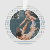 Fun Festive Blue van Stitched Pattern Foto Ornament (voorkant)