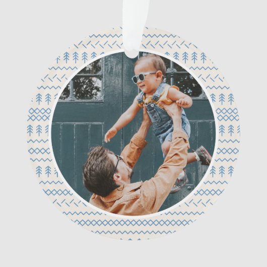 Fun Festive Blue van Stitched Pattern Foto Ornament (voorkant)